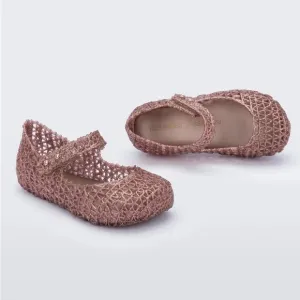 NWT MINI MELISSA Campana Kids Flats In Rose Gold Glitter Size 6T