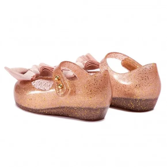 NWT MINI MELISSA Ultragirl Sweet Bow Pink Glitter Kids Flats Size 7T