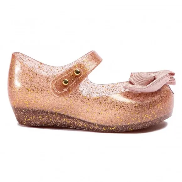 NWT MINI MELISSA Ultragirl Sweet Bow Pink Glitter Kids Flats Size 7T