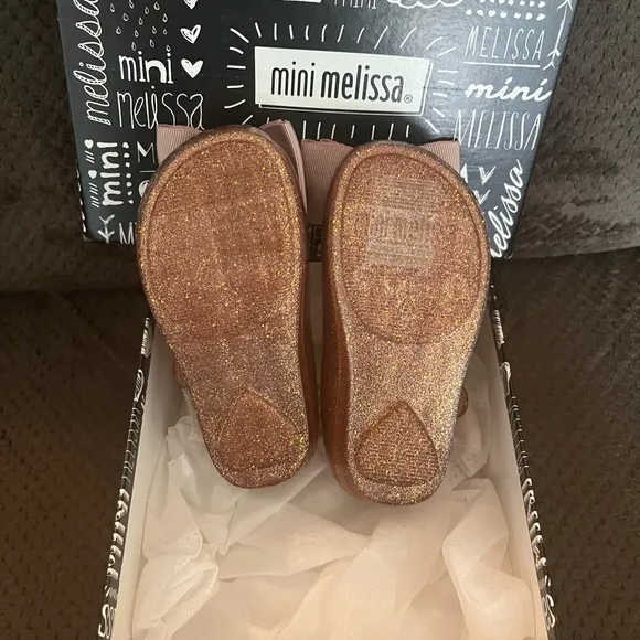 NWT MINI MELISSA Ultragirl Sweet Bow Pink Glitter Kids Flats Size 7T