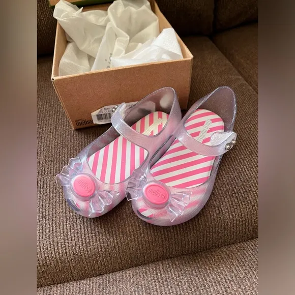 NWT MINI MELISSA Ultragirl Trick Or Treat In Clear Glitter Size 7T Flats