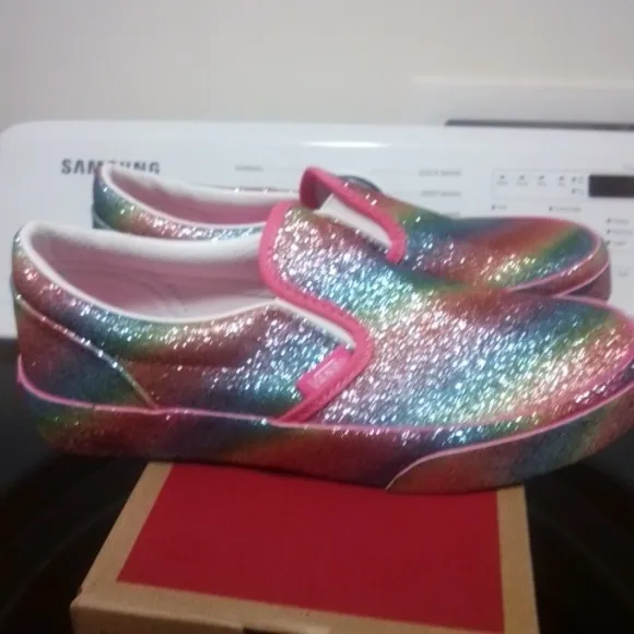 NWT NIB Vans Kids Rainbow Glitter Shoes
