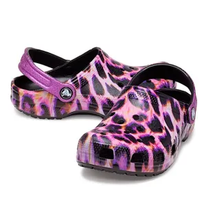 NWT PINK /PURPLE Classic Animal Print Crocs Youth size J6 Papaya Leopard shoes