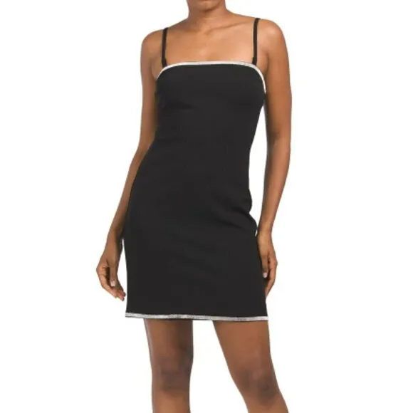 NWT RACHEL ROY Women's Veronica Rhinestone Embellished Trim Mini Sheath Dress