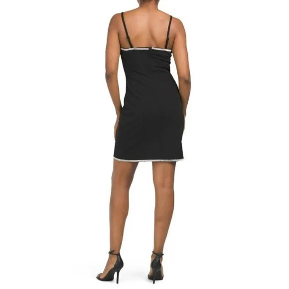 NWT RACHEL ROY Women's Veronica Rhinestone Embellished Trim Mini Sheath Dress