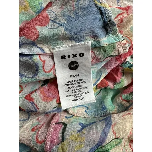 NWT Rixo Floral Flutter Cap Sleeve Thanvi Tiered Silk Maxi Dress Multicolor XXS