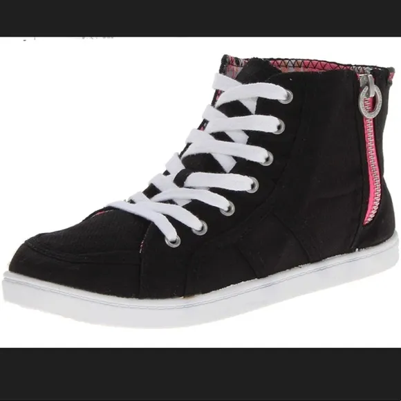 NWT Roxy black sneakers shoes Zipper Hi Top Sneakers Silver Glitter Logo Pink