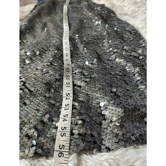 NWT Rumored Disco Slip Maxi Dress Silver Sequin Stretch XS