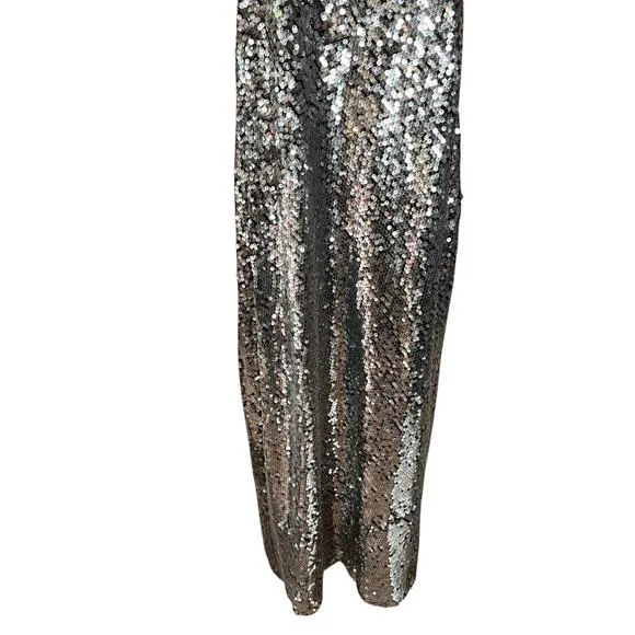 NWT Rumored Disco Slip Maxi Dress Silver Sequin Stretch XS