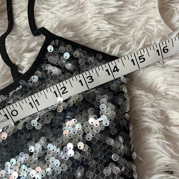 NWT Rumored Disco Slip Maxi Dress Silver Sequin Stretch XS