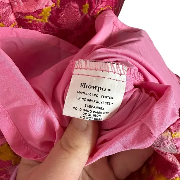NWT Showpo Brailey Jacquard Puff Sleeve Mini Dress in Pink/Orange Size 14