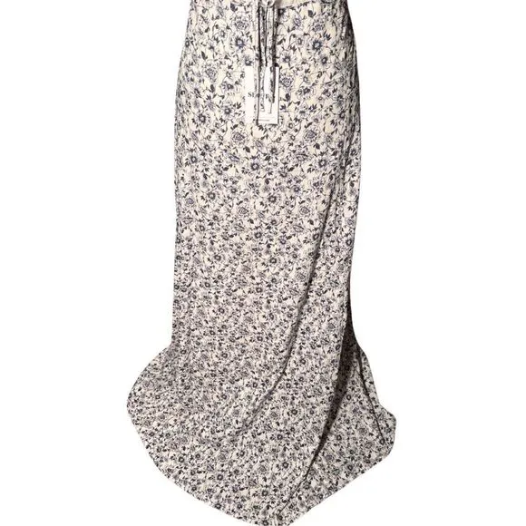 NWT Showpo Maya Linen Blend Blue Porcelain Floral Panelled Crop Top &amp; Maxi Skirt