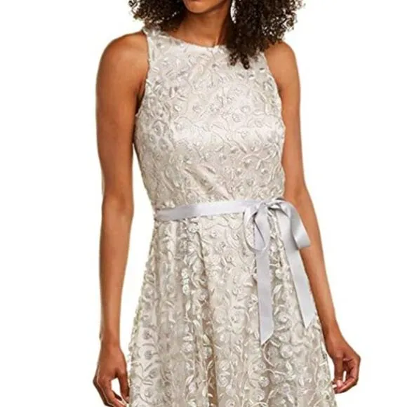 NWT Tahari ASL Women's Floral Embroidered Lace Hi-Low Hem Party Midi Dress