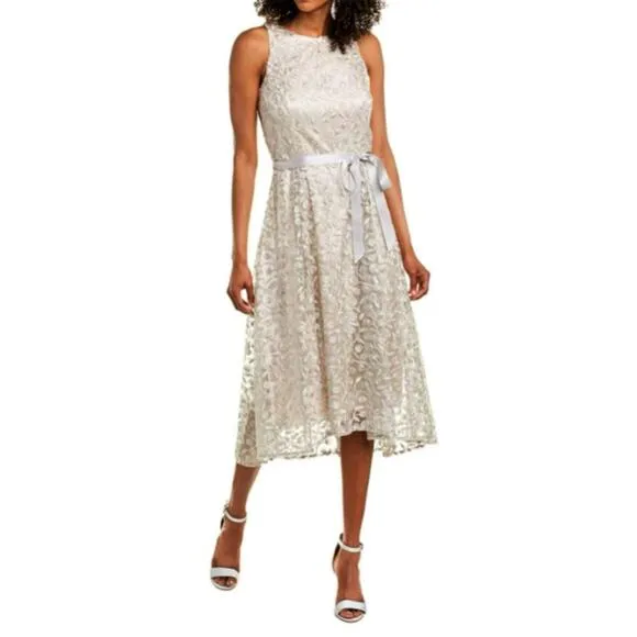 NWT Tahari ASL Women's Floral Embroidered Lace Hi-Low Hem Party Midi Dress