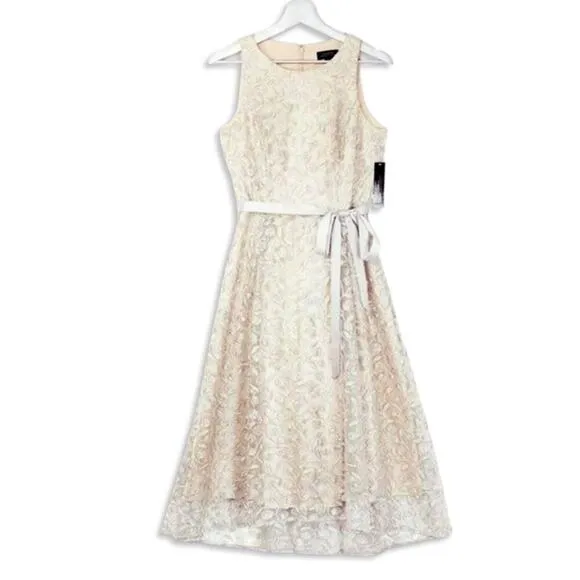 NWT Tahari ASL Women's Floral Embroidered Lace Hi-Low Hem Party Midi Dress