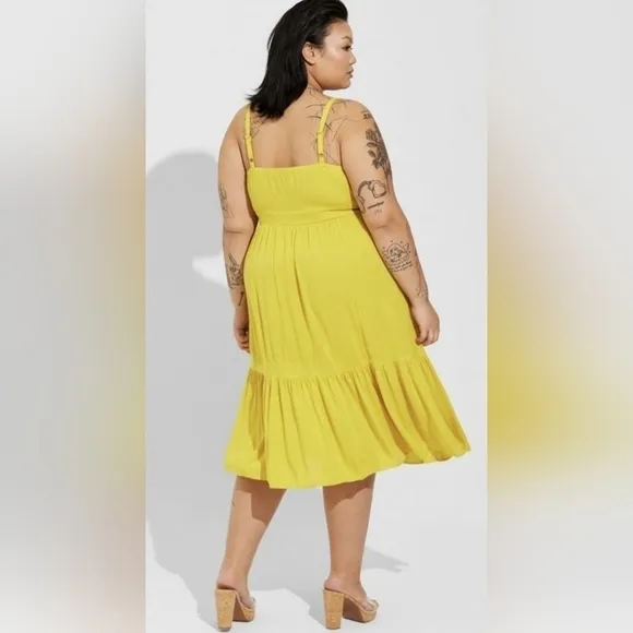 NWT Torrid Yellow Mini Rayon Slub Tiered Dress Size 2X / 18-20