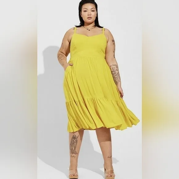 NWT Torrid Yellow Mini Rayon Slub Tiered Dress Size 2X / 18-20