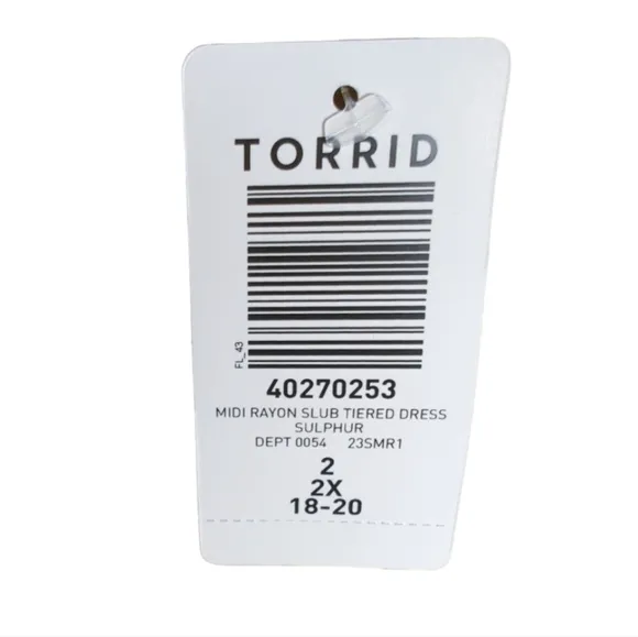 NWT Torrid Yellow Mini Rayon Slub Tiered Dress Size 2X / 18-20