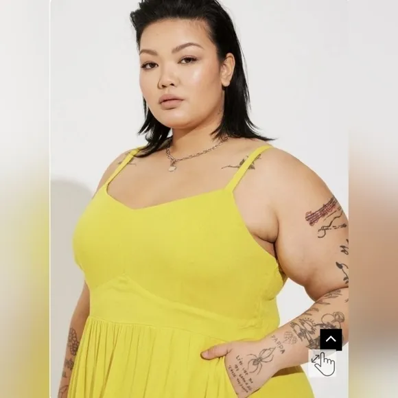 NWT Torrid Yellow Mini Rayon Slub Tiered Dress Size 2X / 18-20