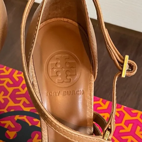 NWT TORY BURCH Elizabella Stiletto Strappy Heel Tumbled Leather Royal Tan Size 7