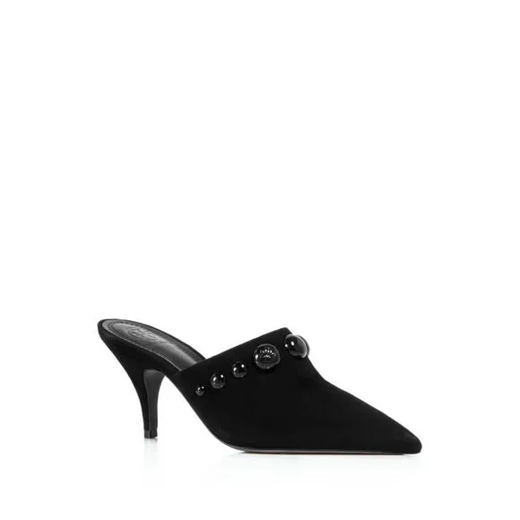 NWT TORY BURCH Womens Black Georgina Stiletto  Leather Heeled Mules Shoes 6.5 M