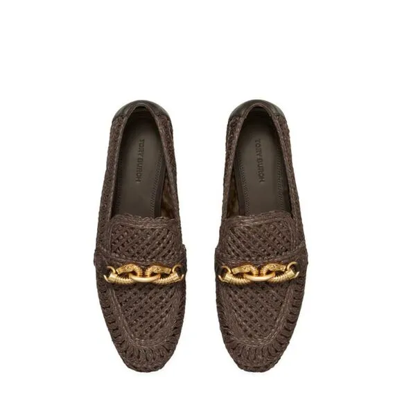 NWT TORY BURCH Womens Brown Horse Jessa Round Toe Slip On Loafers Shoes 5 M