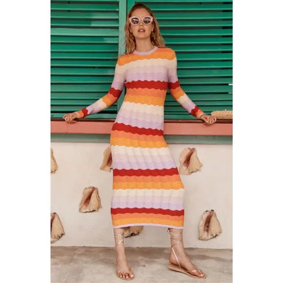 NWT Tuckernuck Hyancinth House Sunset Stripe Montego Knit Midi Dress&quot; , $180  XS
