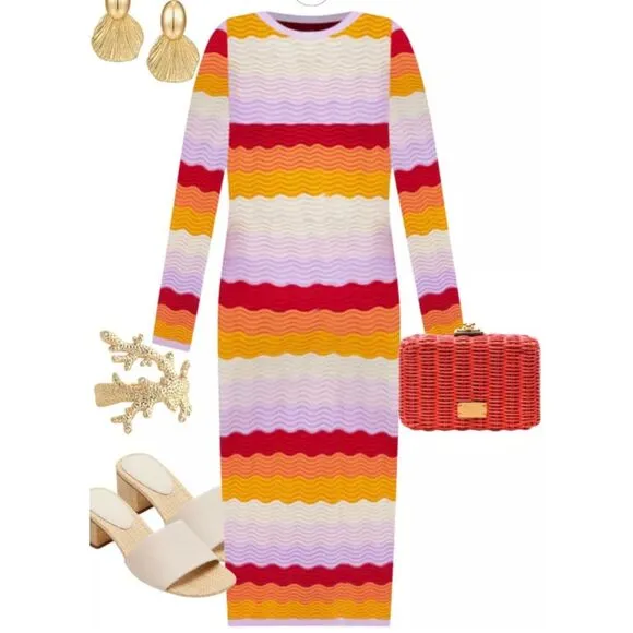 NWT Tuckernuck Hyancinth House Sunset Stripe Montego Knit Midi Dress&quot; , $180  XS