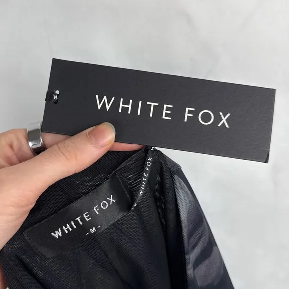 NWT White Fox Renaissance Print Mesh Mini Skirt with Slit Navy Blue Trendy Y2K M