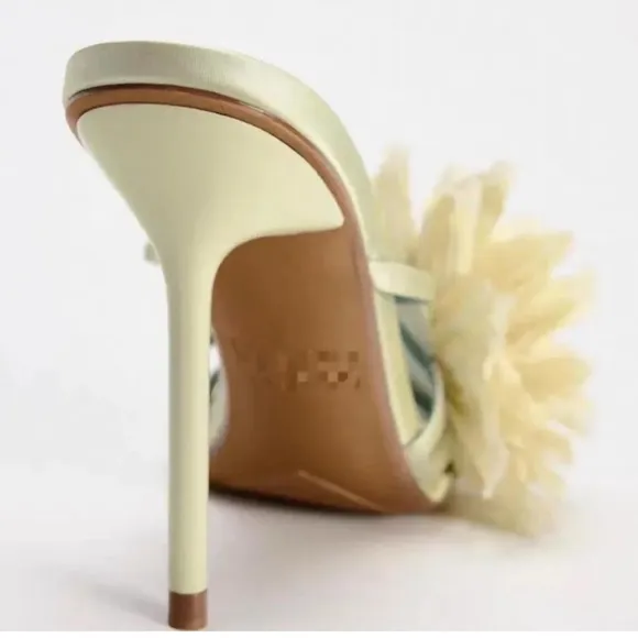 NWT Zara Satin Effect Heeled sandal in Lemon Green Size US 8