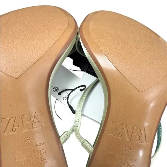NWT Zara Satin Effect Heeled sandal in Lemon Green Size US 8