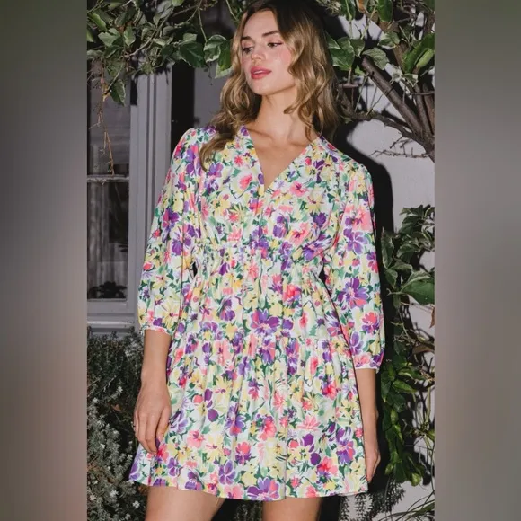 ODDI Floral Ruched Mini Dress
