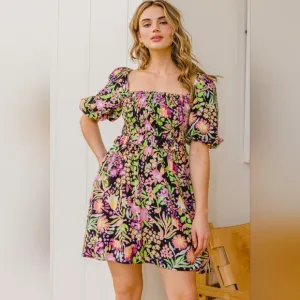 ODDI Full Size Floral Tie-Back Mini Dress