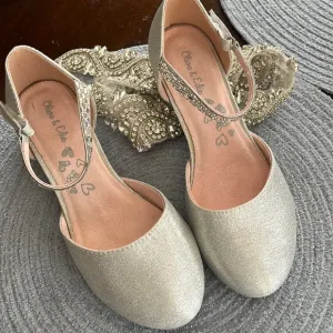 Olive and Edie silver dress flat crystal embossed strap 5