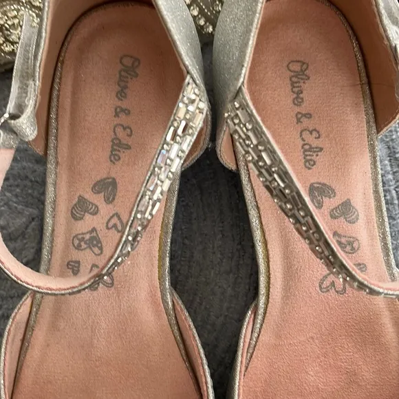 Olive and Edie silver dress flat crystal embossed strap 5