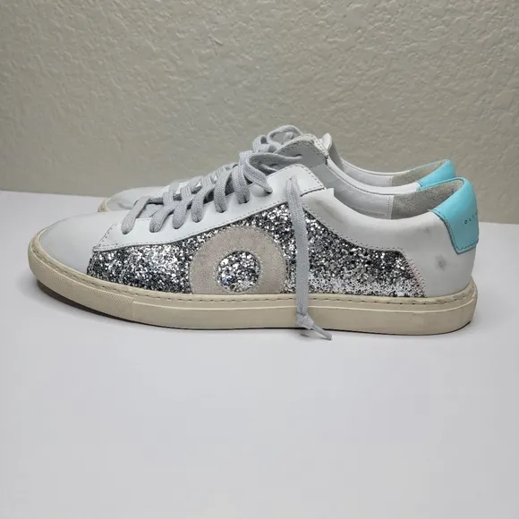 Oliver Cabell Womens Low 1 Warp Shimemering Silver Glitter Leather Shoes Sz 41