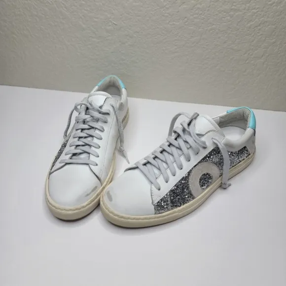 Oliver Cabell Womens Low 1 Warp Shimemering Silver Glitter Leather Shoes Sz 41