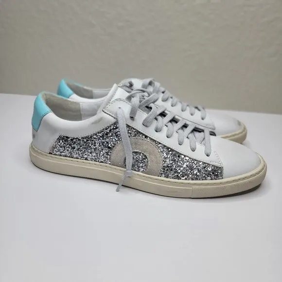 Oliver Cabell Womens Low 1 Warp Shimemering Silver Glitter Leather Shoes Sz 41