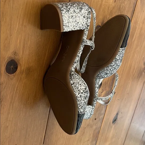 ON 34th Women's Silver Glitter and Black Slingback Heels