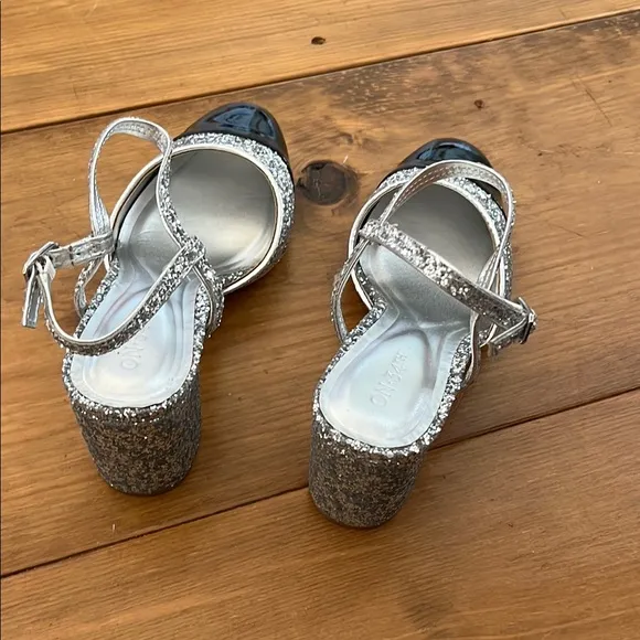 ON 34th Women's Silver Glitter and Black Slingback Heels