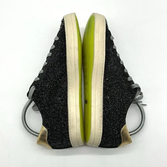 P448 John Black Glitter Tweed Low Top Sneakers Women's Size 39 / US Size 8.5
