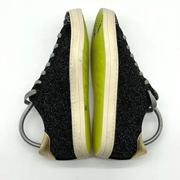 P448 John Black Glitter Tweed Low Top Sneakers Women's Size 39 / US Size 8.5