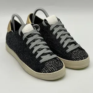 P448 John Black Glitter Tweed Low Top Sneakers Women's Size 39 / US Size 8.5