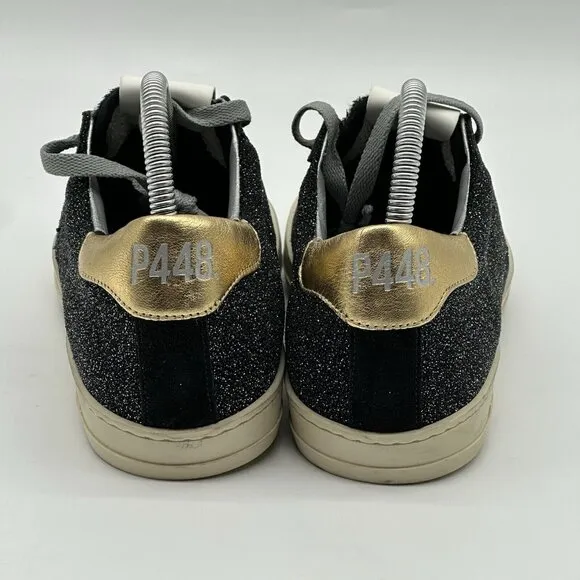 P448 John Black Glitter Tweed Low Top Sneakers Women's Size 39 / US Size 8.5