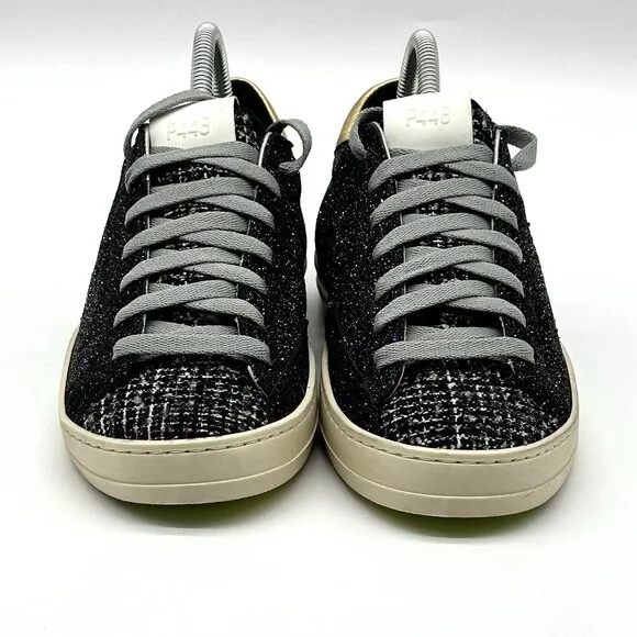 P448 John Black Glitter Tweed Low Top Sneakers Women's Size 39 / US Size 8.5