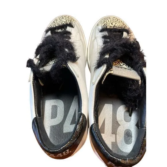 P448 John Cement Low Top Sneaker w/ Silver Glitter &amp; Black Feather Laces Size 38