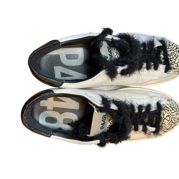 P448 John Cement Low Top Sneaker w/ Silver Glitter &amp; Black Feather Laces Size 38
