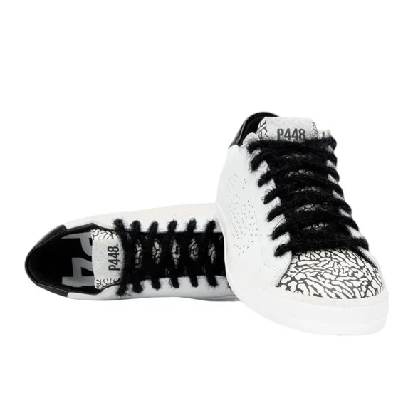 P448 John Cement Low Top Sneaker w/ Silver Glitter &amp; Black Feather Laces Size 38