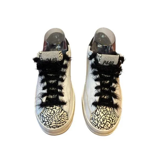 P448 John Cement Low Top Sneaker w/ Silver Glitter &amp; Black Feather Laces Size 38