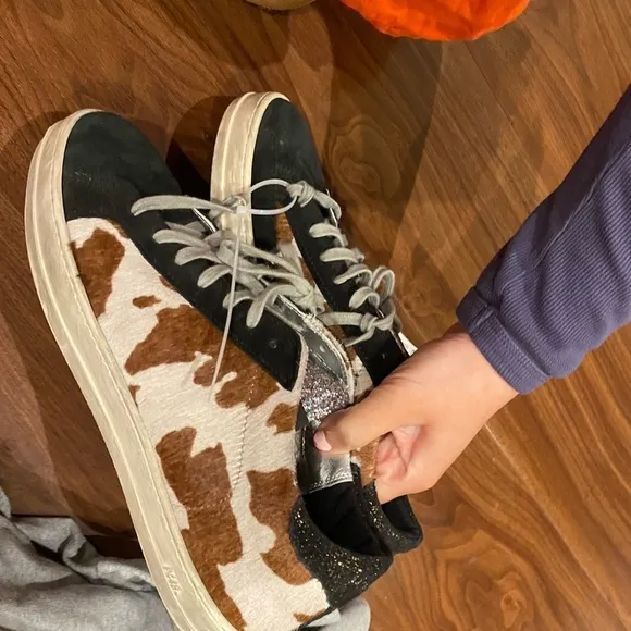 P448 / low John Calf Hair glitter Cow Print sneaker shoes  39